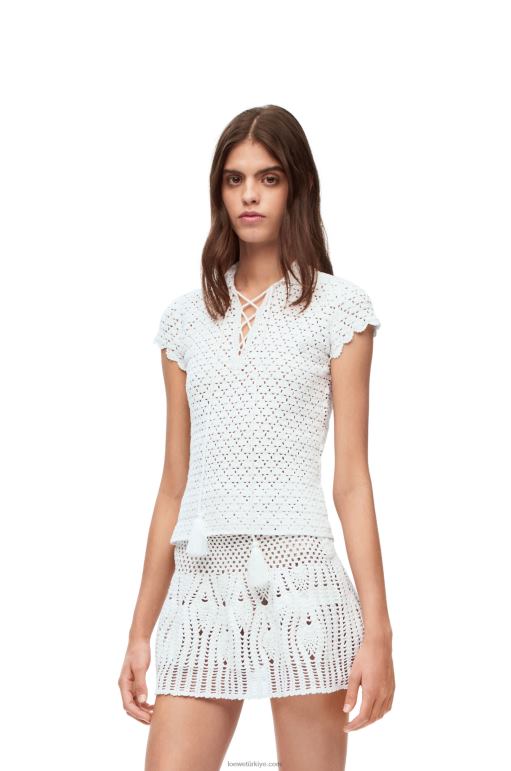 Loewe pamuklu tığ işi polo top 02600874 kadınlar beyaz