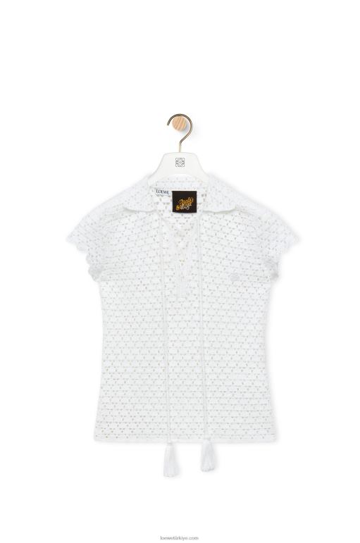 Loewe pamuklu tığ işi polo top 02600874 kadınlar beyaz