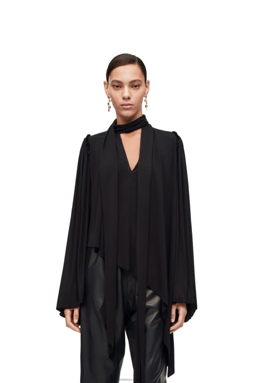 Loewe viskoz krep jarseden asimetrik top 02600881 kadınlar siyah