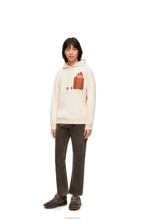 Loewe pamuklu calcifer deri yama kapşonlu 02600842 kadınlar ekru