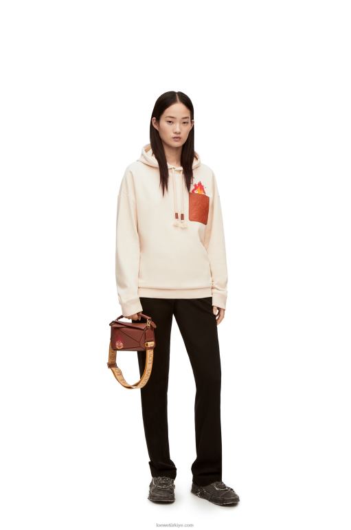 Loewe pamuklu calcifer deri yama kapşonlu 02600842 kadınlar ekru
