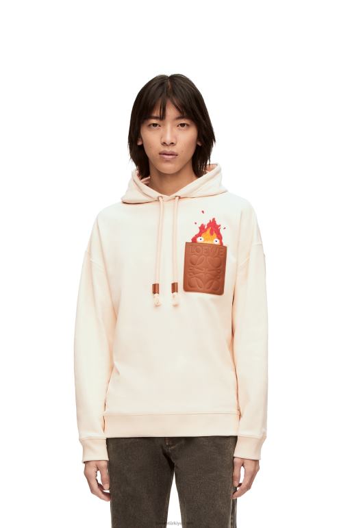 Loewe pamuklu calcifer deri yama kapşonlu 02600842 kadınlar ekru