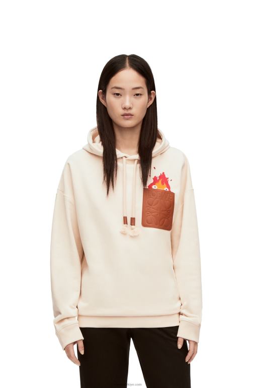 Loewe pamuklu calcifer deri yama kapşonlu 02600842 kadınlar ekru