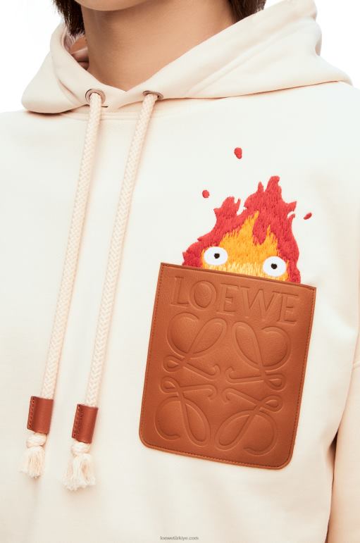 Loewe pamuklu calcifer deri yama kapşonlu 02600842 kadınlar ekru
