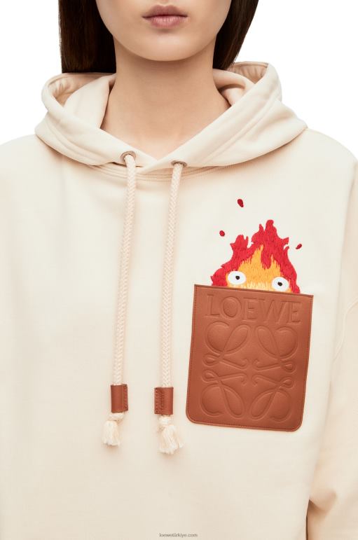 Loewe pamuklu calcifer deri yama kapşonlu 02600842 kadınlar ekru