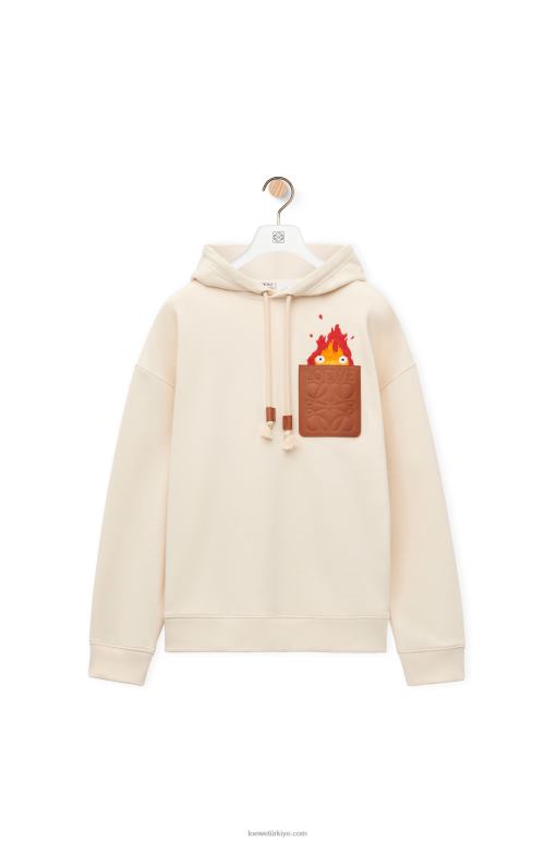 Loewe pamuklu calcifer deri yama kapşonlu 02600842 kadınlar ekru