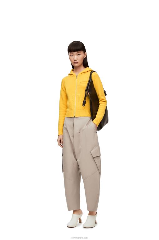 Loewe yün örme fermuarlı kapşonlu 02600804 kadınlar soluk sarı