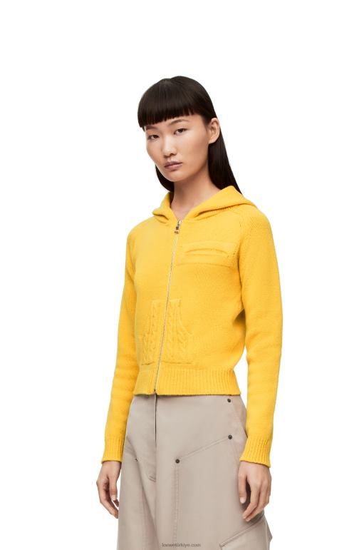 Loewe yün örme fermuarlı kapşonlu 02600804 kadınlar soluk sarı