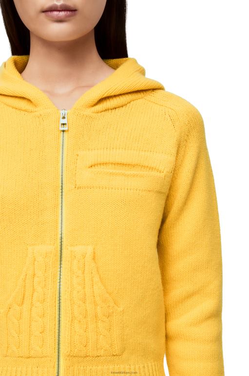 Loewe yün örme fermuarlı kapşonlu 02600804 kadınlar soluk sarı
