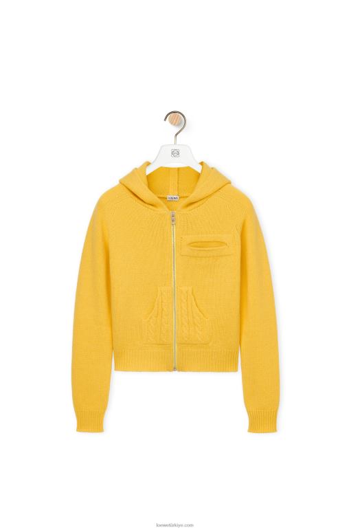 Loewe yün örme fermuarlı kapşonlu 02600804 kadınlar soluk sarı