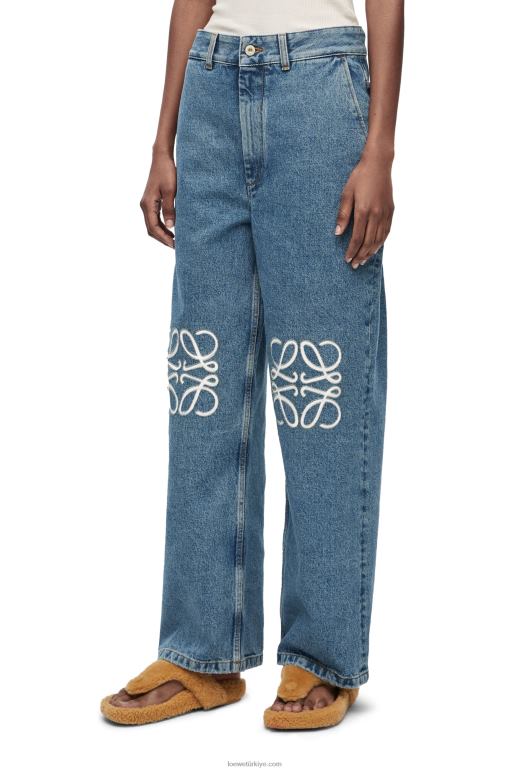 Loewe denim anagram şalvar kot pantolon 026001174 kadınlar kot mavi