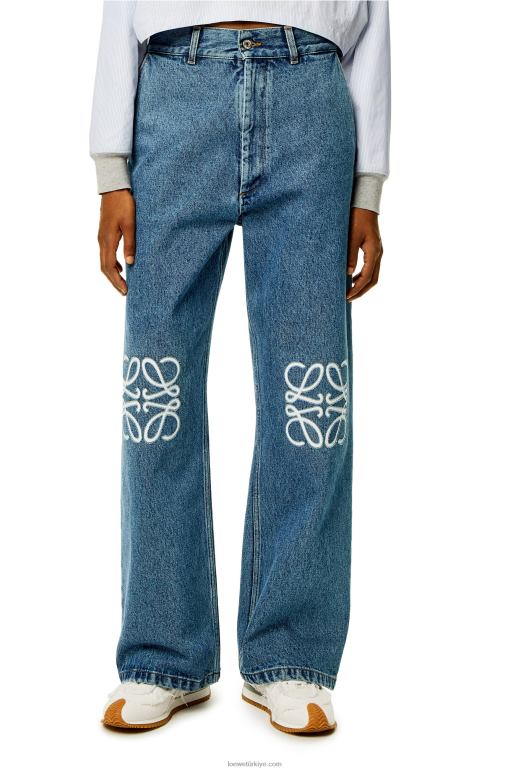 Loewe denim anagram şalvar kot pantolon 026001174 kadınlar kot mavi
