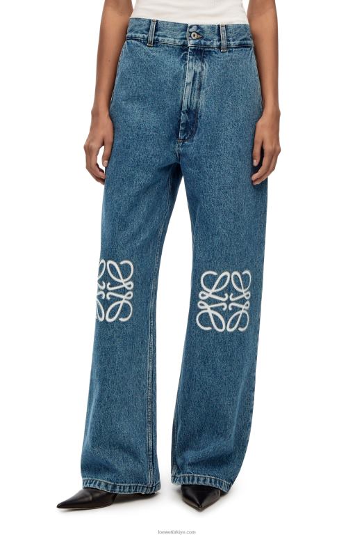 Loewe denim anagram şalvar kot pantolon 026001174 kadınlar kot mavi