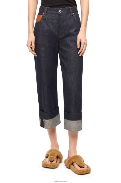 Loewe denim balıkçı kıvrık kot pantolon 026001191 kadınlar ham kot