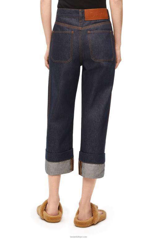 Loewe denim balıkçı kıvrık kot pantolon 026001191 kadınlar ham kot