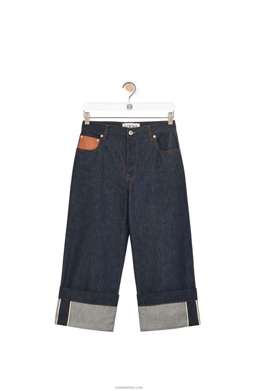 Loewe denim balıkçı kıvrık kot pantolon 026001191 kadınlar ham kot