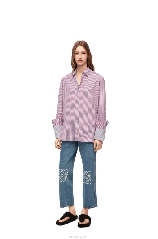 Loewe denimde anagram kırpılmış kot pantolon 026001203 kadınlar orta mavi kot