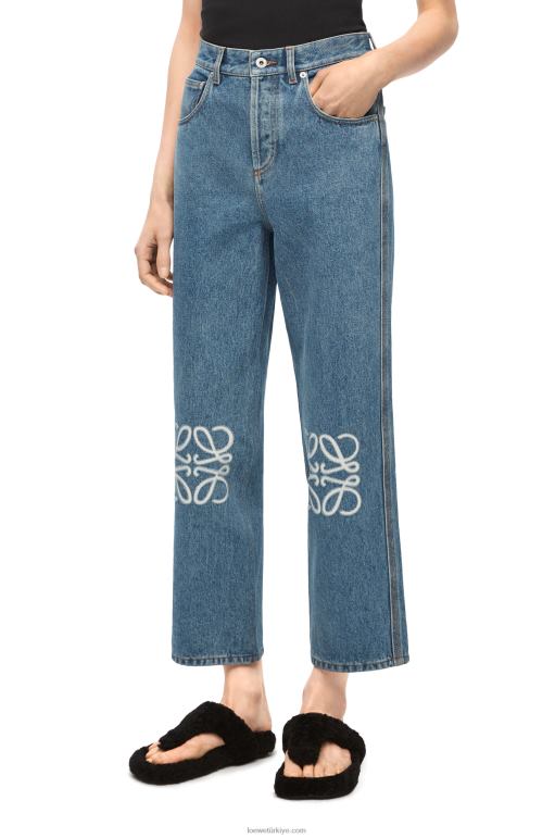 Loewe denimde anagram kırpılmış kot pantolon 026001203 kadınlar orta mavi kot