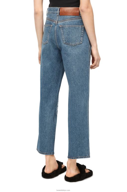 Loewe denimde anagram kırpılmış kot pantolon 026001203 kadınlar orta mavi kot
