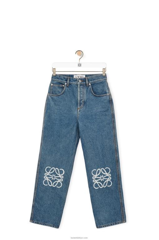 Loewe denimde anagram kırpılmış kot pantolon 026001203 kadınlar orta mavi kot