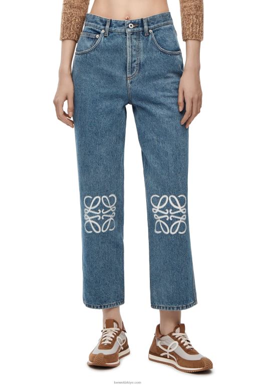 Loewe denimde anagram kırpılmış kot pantolon 026001203 kadınlar orta mavi kot