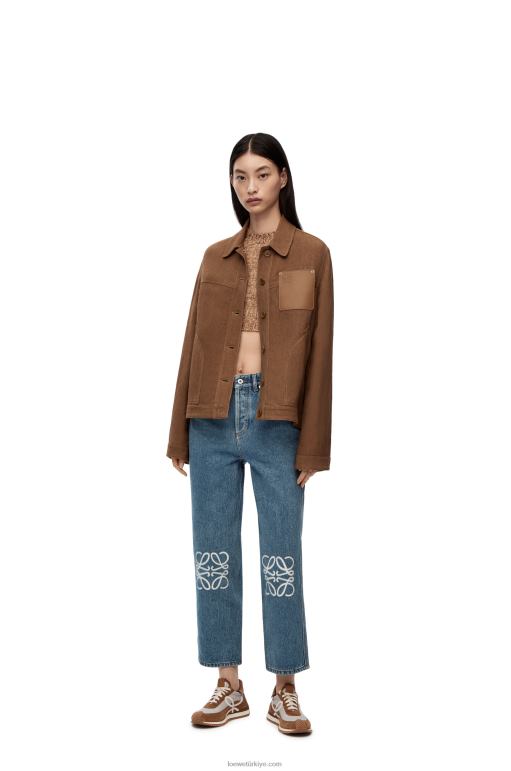 Loewe denimde anagram kırpılmış kot pantolon 026001203 kadınlar orta mavi kot