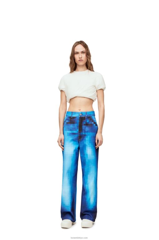 Loewe denimde pikselli şalvar kot pantolon 026001177 kadınlar kot