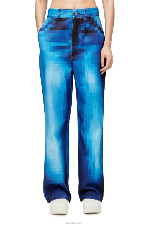 Loewe denimde pikselli şalvar kot pantolon 026001177 kadınlar kot