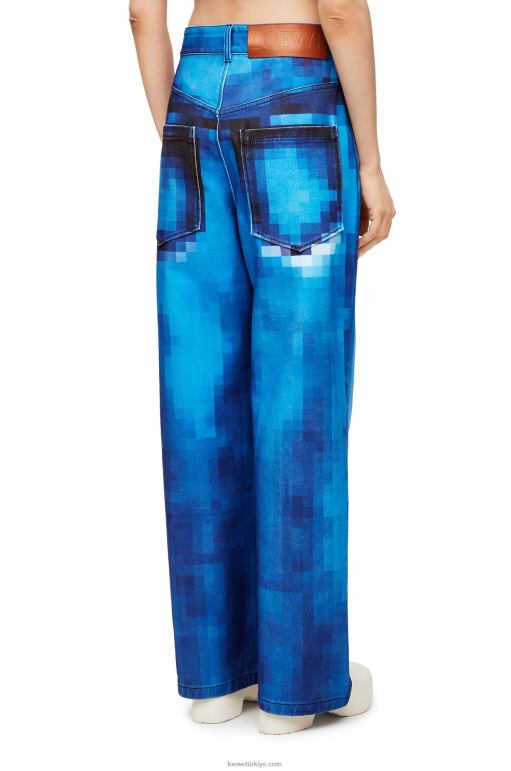 Loewe denimde pikselli şalvar kot pantolon 026001177 kadınlar kot