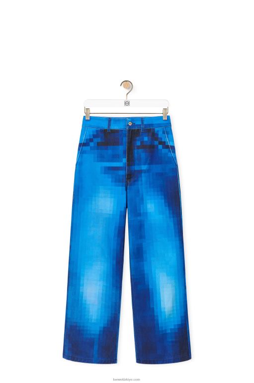 Loewe denimde pikselli şalvar kot pantolon 026001177 kadınlar kot