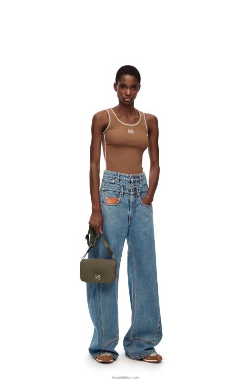Loewe kotta yüksek belli kot pantolon 026001202 kadınlar orta mavi kot