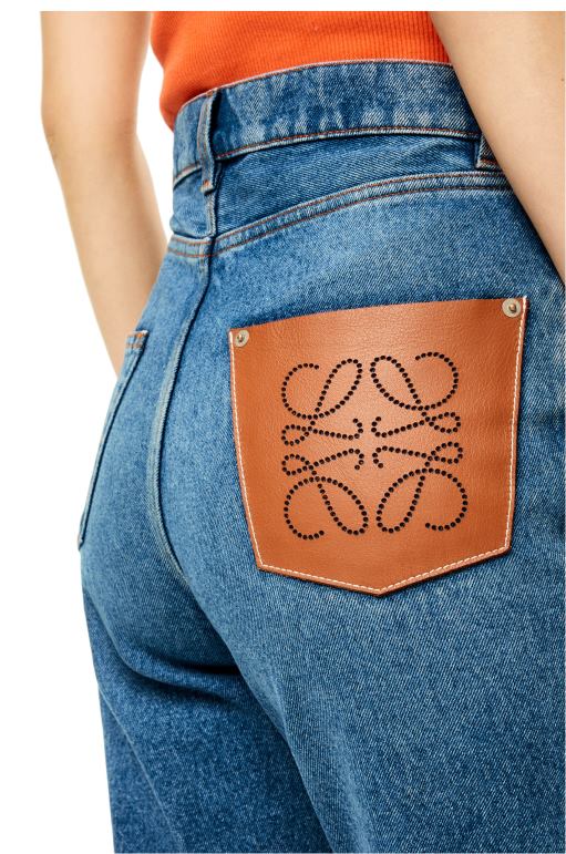 Loewe taş yıkanmış kottan anagram cepli konik kot pantolon 026001200 kadınlar Mavi kot