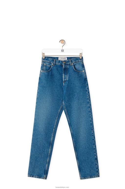 Loewe taş yıkanmış kottan anagram cepli konik kot pantolon 026001200 kadınlar Mavi kot