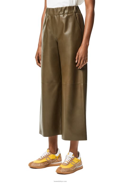 Loewe Nappa kuzu derisinden kısa pantolon 026001152 kadınlar haki yeşil
