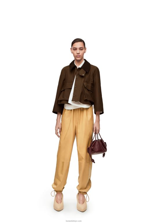 Loewe kağıt gibi napa kumaştan elastik pantolon 026001115 kadınlar kum/tereyağı