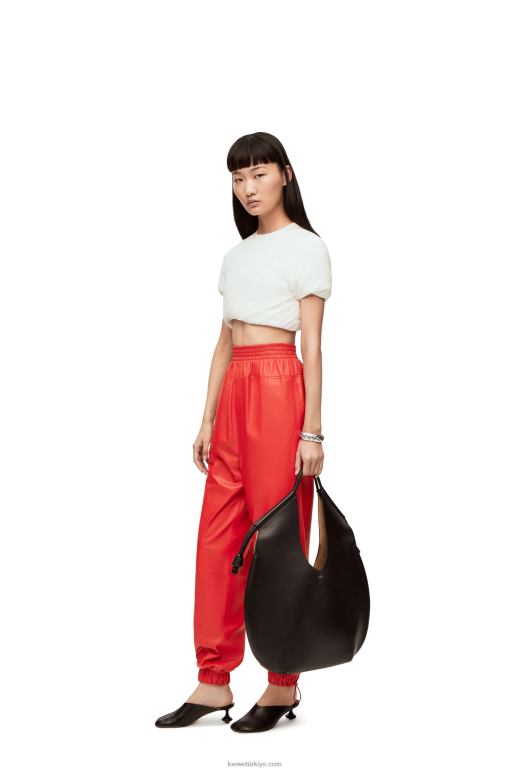Loewe napa kumaştan elastik pantolon 026001108 kadınlar kırmızı