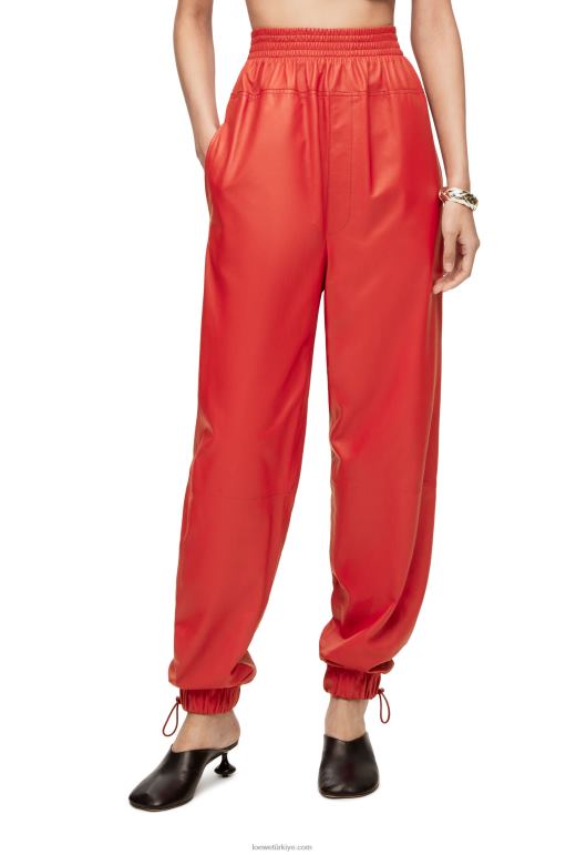 Loewe napa kumaştan elastik pantolon 026001108 kadınlar kırmızı