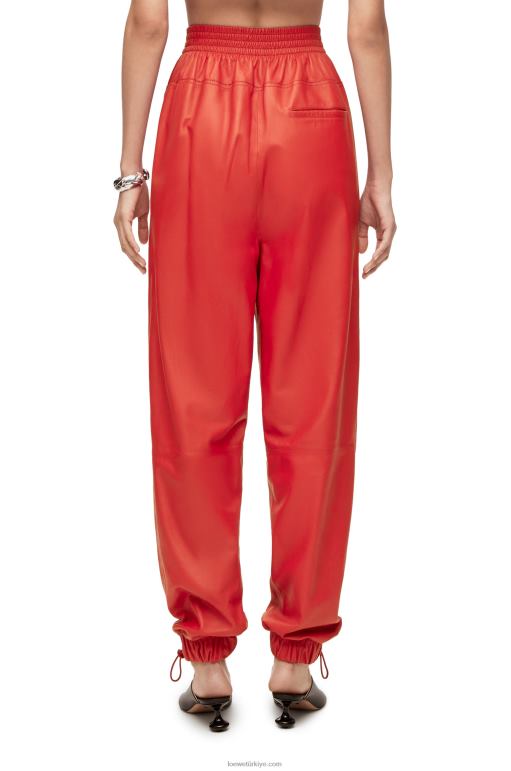 Loewe napa kumaştan elastik pantolon 026001108 kadınlar kırmızı