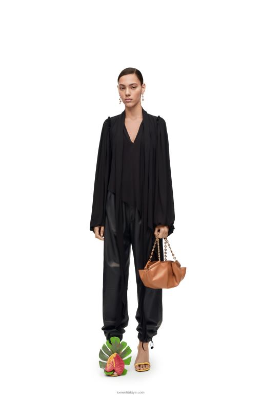 Loewe napa kumaştan elastik pantolon 026001109 kadınlar siyah