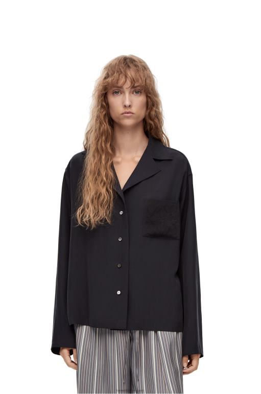 Loewe ipek anagram pijama bluz 02600927 kadınlar koyu mavi