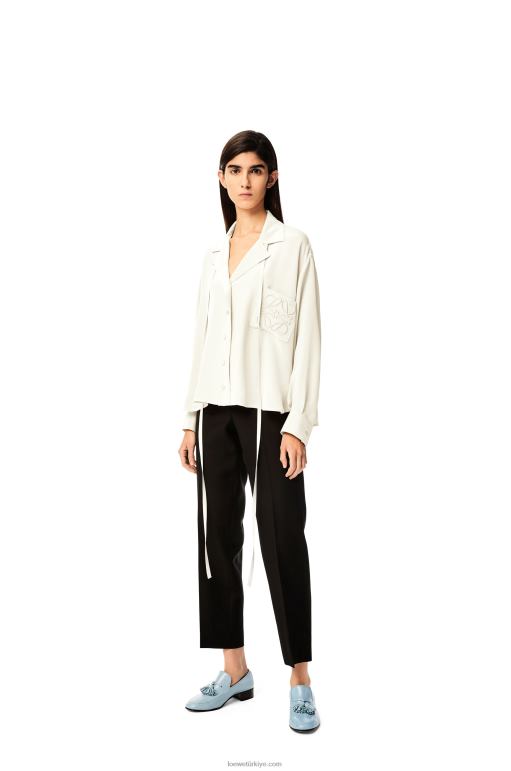Loewe saten anagram işlemeli pijama bluz 02600952 kadınlar beyaz