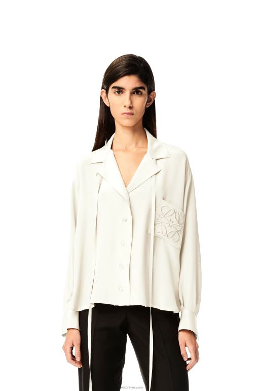 Loewe saten anagram işlemeli pijama bluz 02600952 kadınlar beyaz