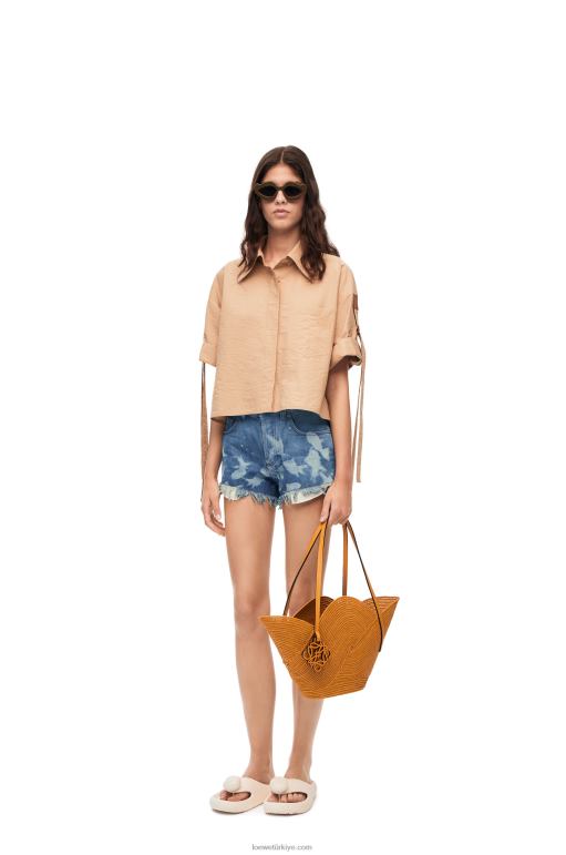 Loewe denim balık şortu 026001170 kadınlar açık mavi/beyaz