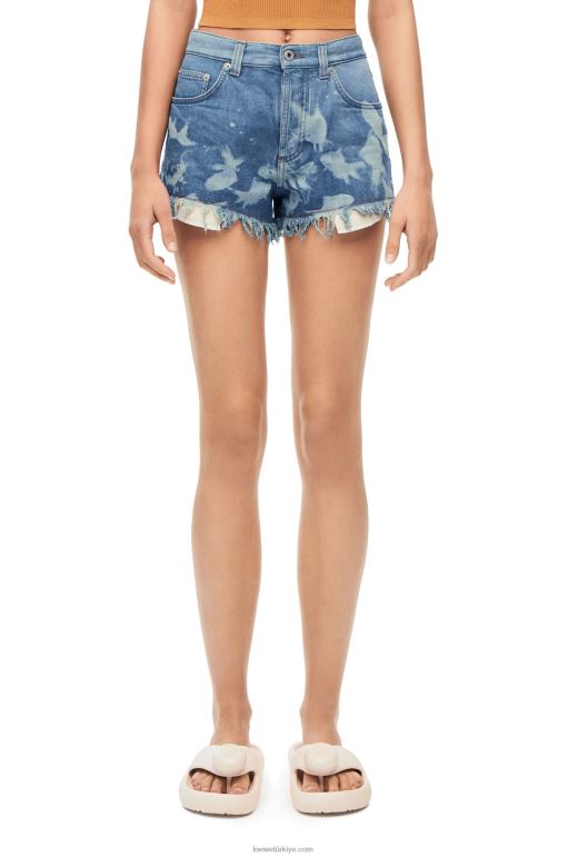 Loewe denim balık şortu 026001170 kadınlar açık mavi/beyaz