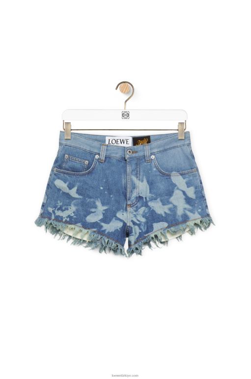 Loewe denim balık şortu 026001170 kadınlar açık mavi/beyaz