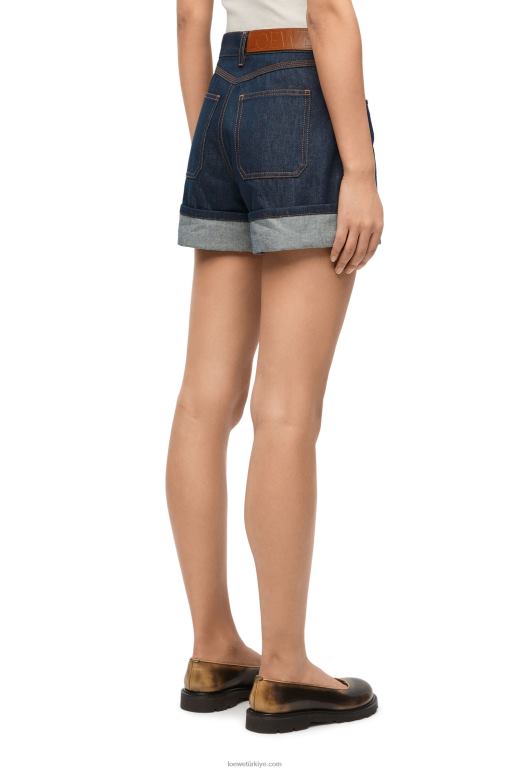Loewe denimden kıvrık şortlar 026001165 kadınlar ham kot