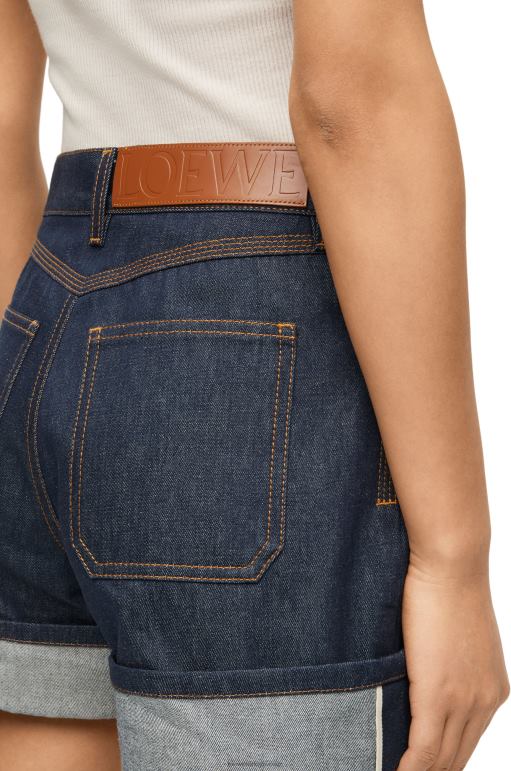 Loewe denimden kıvrık şortlar 026001165 kadınlar ham kot