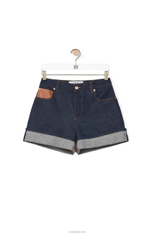 Loewe denimden kıvrık şortlar 026001165 kadınlar ham kot