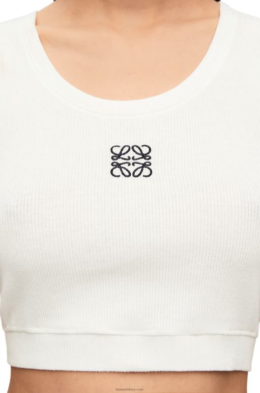Loewe pamuklu kısa anagram kolsuz bluz 02600905 kadınlar beyaz/lacivert