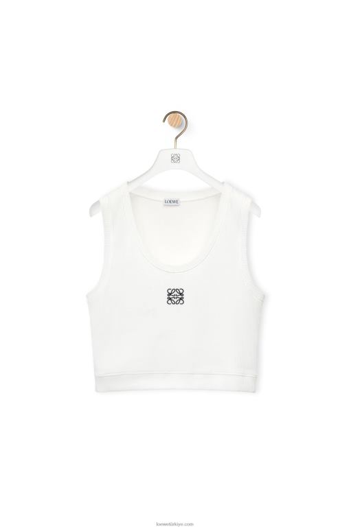 Loewe pamuklu kısa anagram kolsuz bluz 02600905 kadınlar beyaz/lacivert